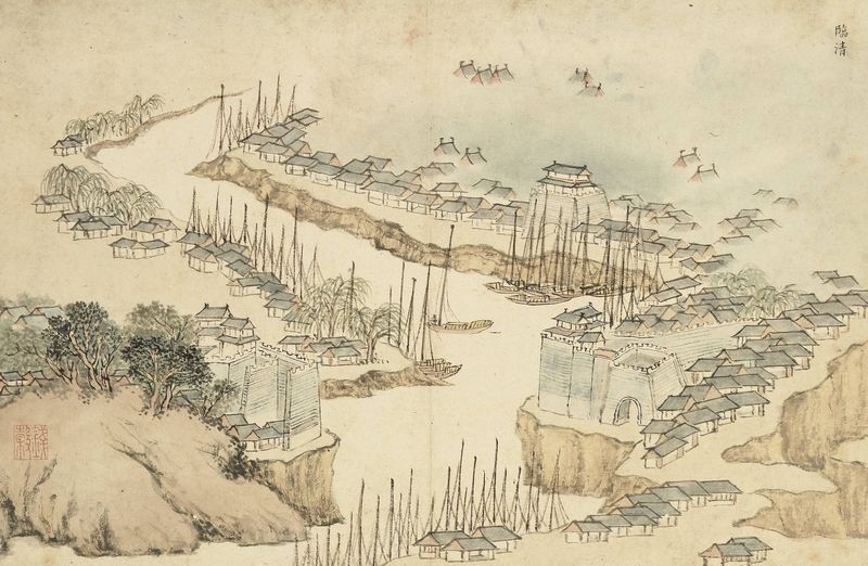 A painting of a water course map by Qian Gu and Zhang Fu
