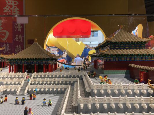 A picture of the Forbidden City meticulously constructed from Legos. 