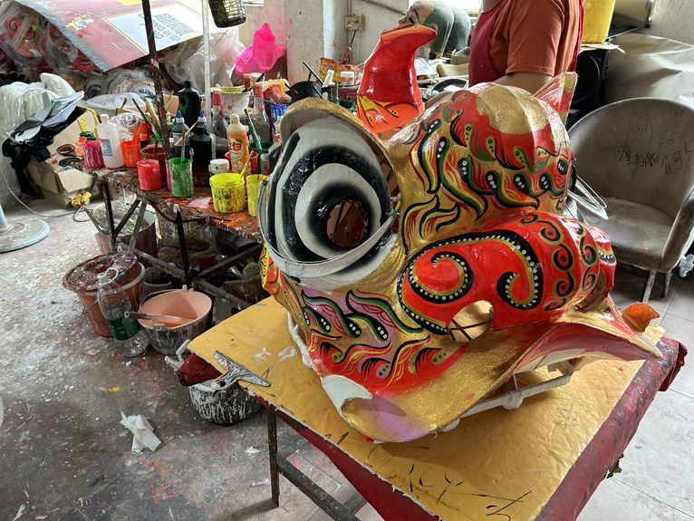 Painted Chinese dancing lion head