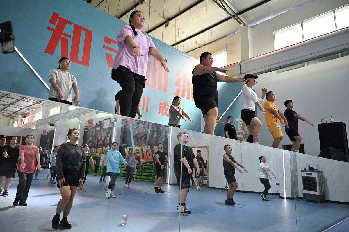 Participant exercising at a weight loss camp in Chengdu, Sichuan