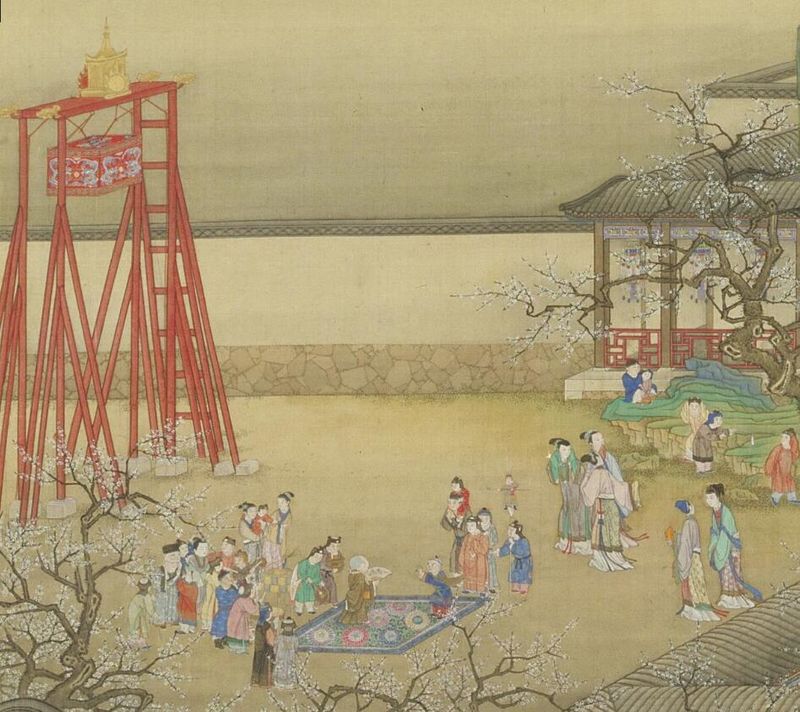 A Qing dynasty painting depicting the imperial household appreciating lanterns on Lantern Festival
