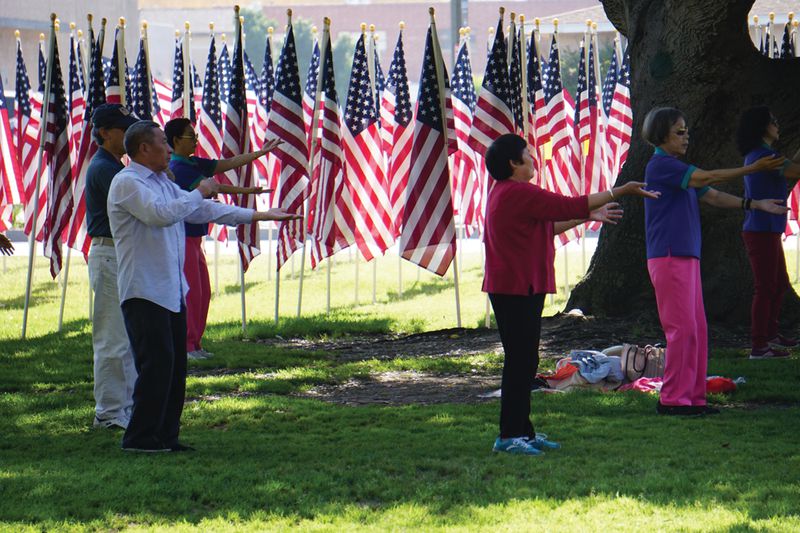 Practicing tai chi in the park