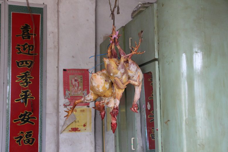 Traditionally, farmers hung slaughtered chickens out to dry to avoid rodents, which also led the chicken to become preserved