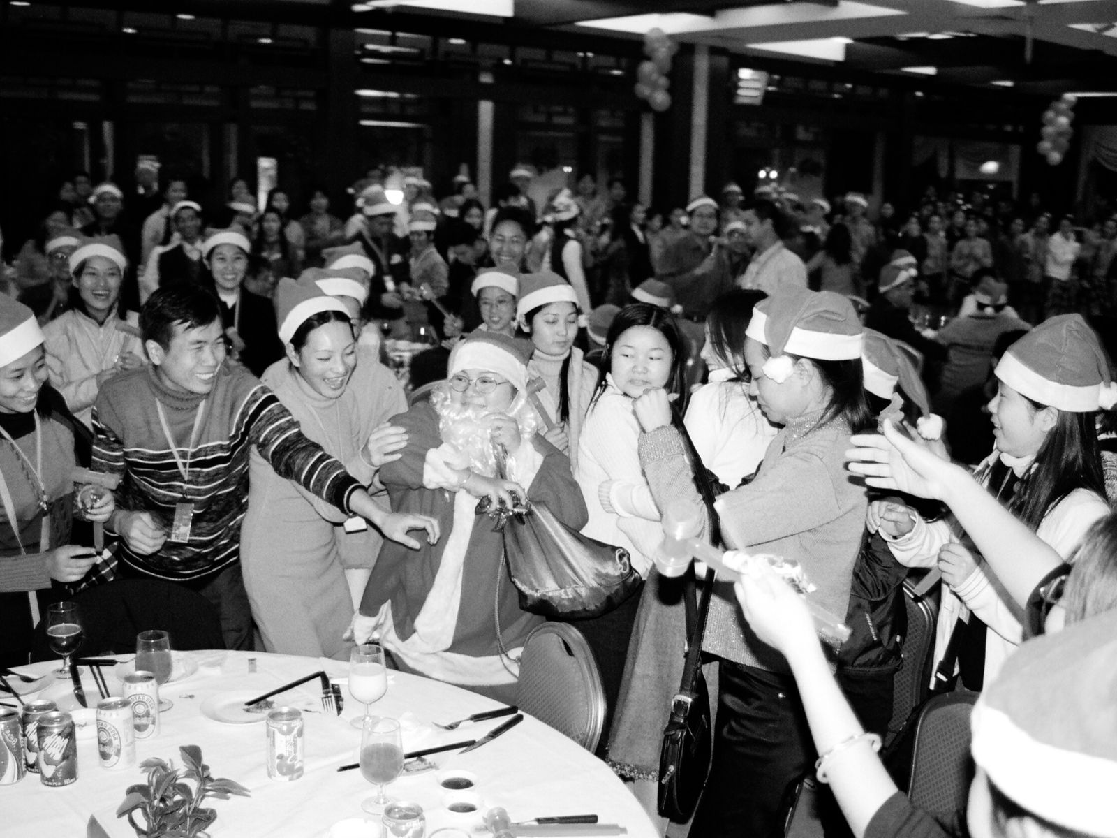 Celebrating Christmas at a hotel in Dongguan in 2004