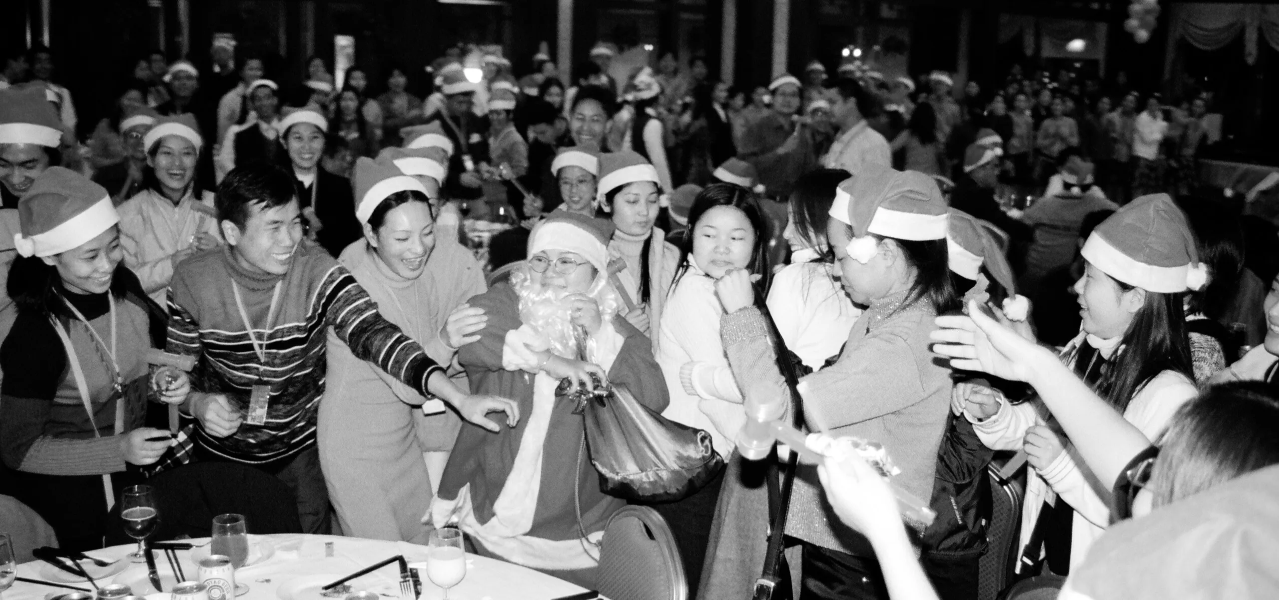 Celebrating Christmas at a hotel in Dongguan in 2004