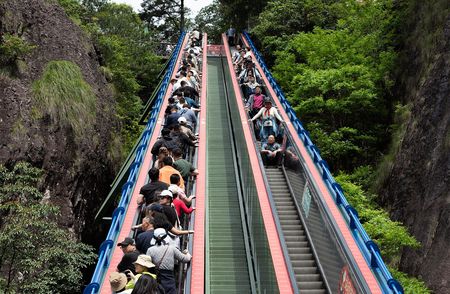 Tourists on escalator in China painless tourism
