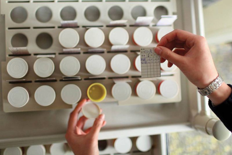 A nurse matches patients&#x27; names to their daily dosage of medicine at a mental hospital in Liaoning province