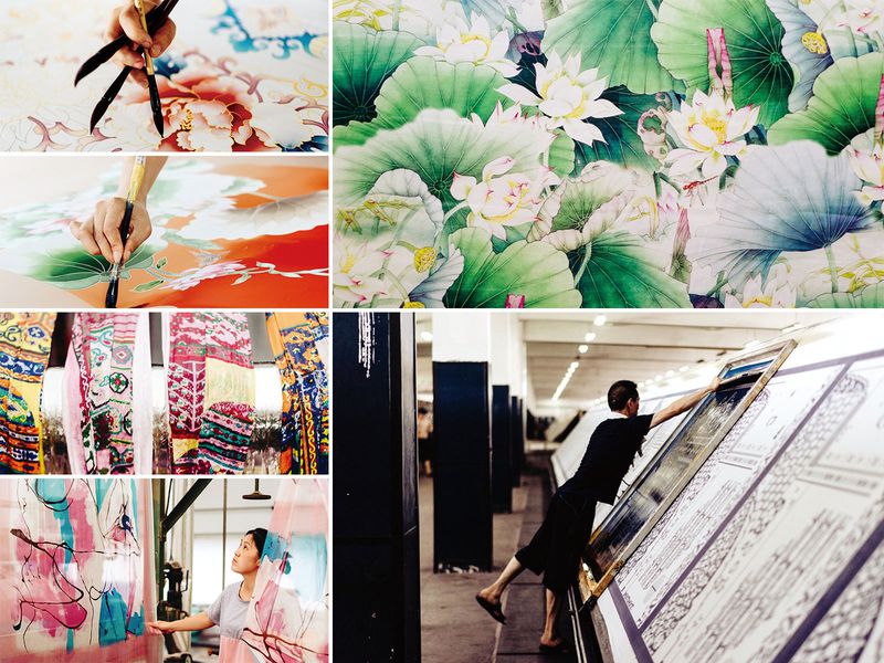 The Xidebao factory specializes in painting and dyeing silk
